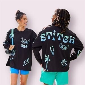 Disney NWT Stitch 626 Celebration Unisex Long Sleeve Black Neon Size XS PTP 19”